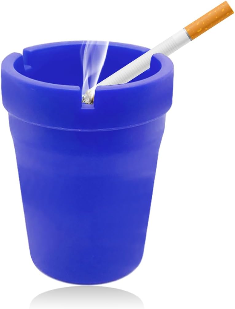 Yourkar Car Ashtray, Smokeless Smellproof Self-Extinguishing Auto Ashtray, Portable Mini Vehicle Cigarette Trash Can for Home Office, Universal Car Ashtray Fits Most Cup Holder (Blue) - Image 1
